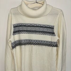 CALVIN KLEIN TURTLENECK SWEATER women medium  cream snow ski gray pattern top